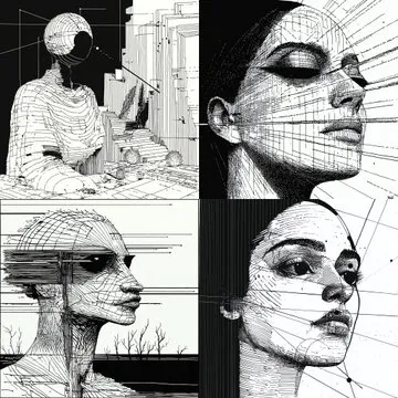Futuristic Abstract Monochrome Portraits - Пример 2