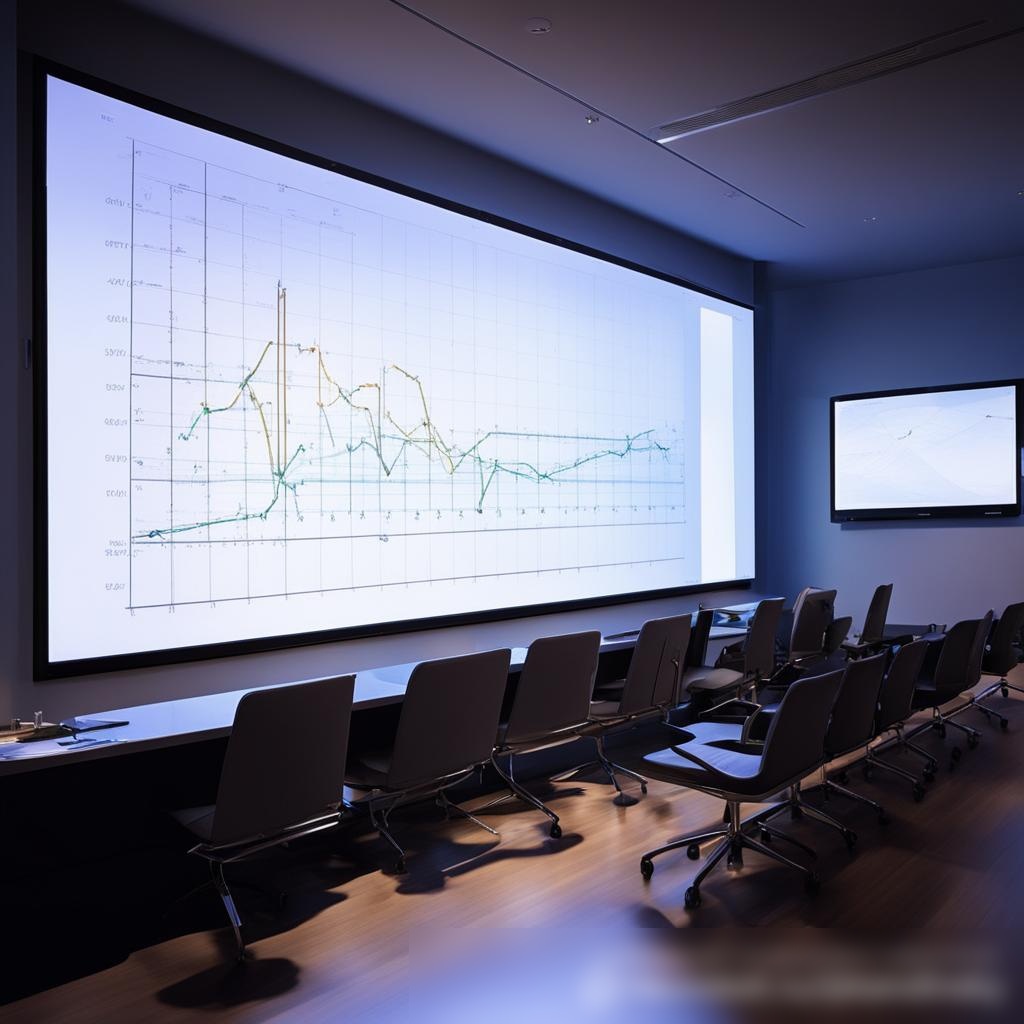 Элегантный, высокотехнологичный учебный класс с интерактивной доской, на которой отображается динамическая цифровая диаграмма - Пример 3