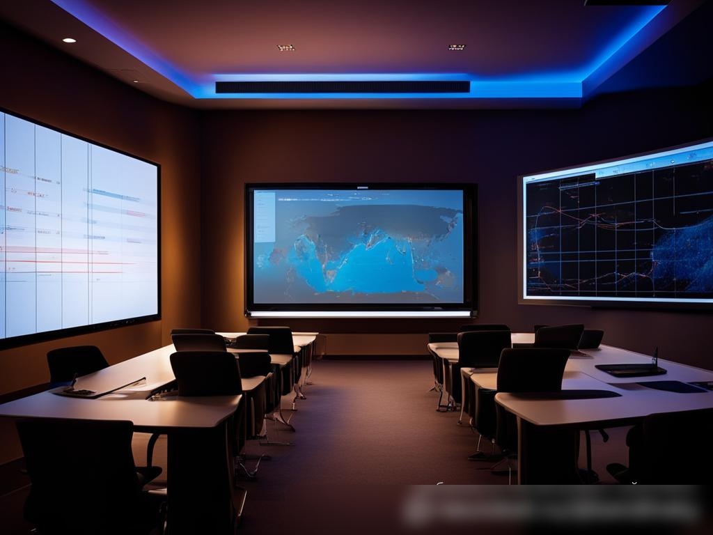 Элегантный, высокотехнологичный учебный класс с интерактивной доской, на которой отображается динамическая цифровая диаграмма - Пример 4