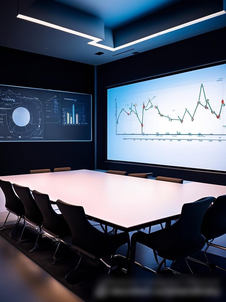 Элегантный, высокотехнологичный учебный класс с интерактивной доской, на которой отображается динамическая цифровая диаграмма - Пример 5