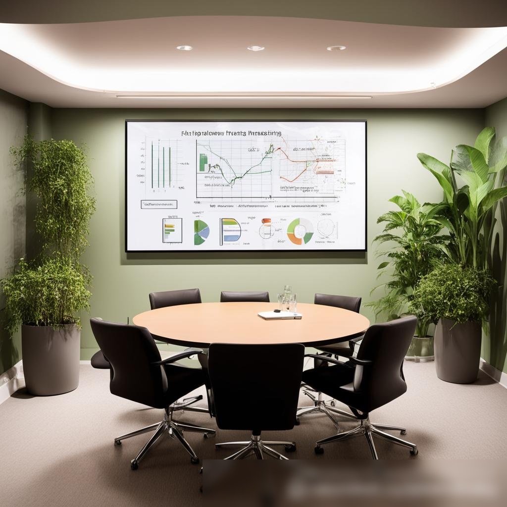 Уютная, маленькая комната для деловых встреч, оснащенная компактным проектором высокого разрешения, на котором отображается бизнес-диаграмма - Пример 3