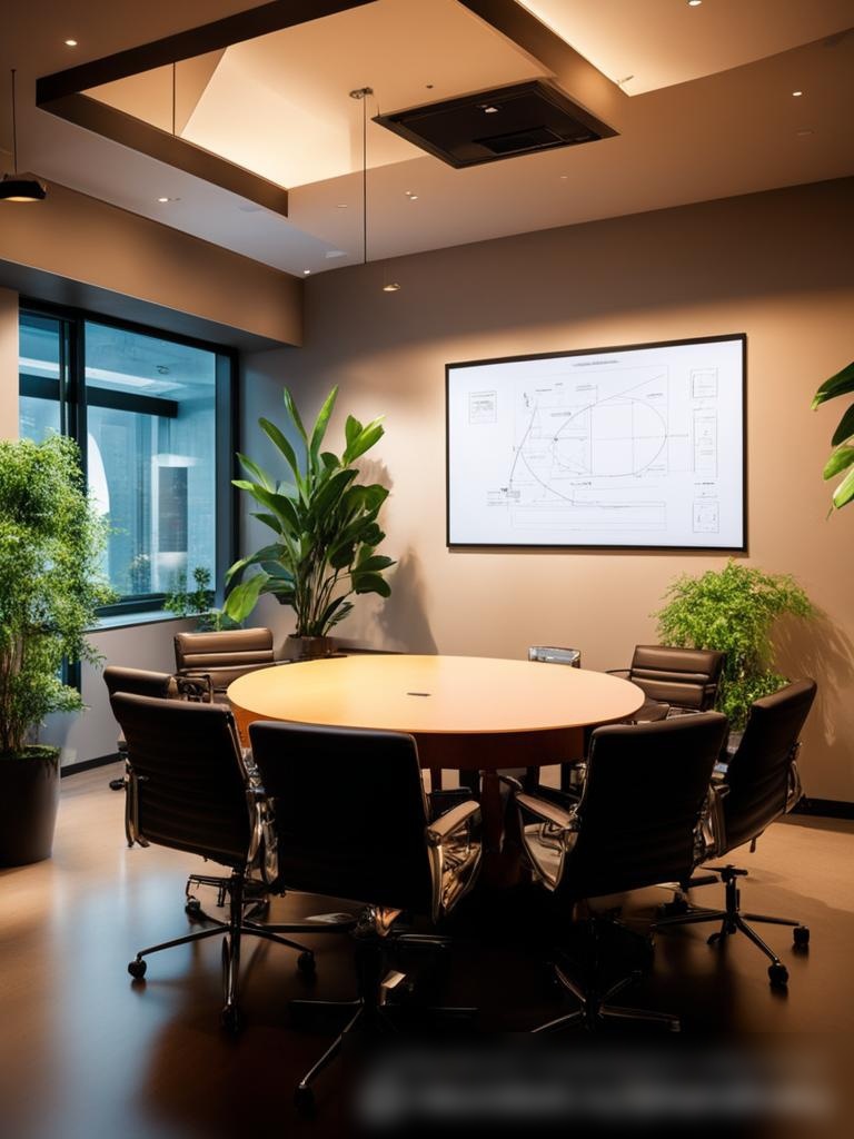 Уютная, маленькая комната для деловых встреч, оснащенная компактным проектором высокого разрешения, на котором отображается бизнес-диаграмма - Пример 5