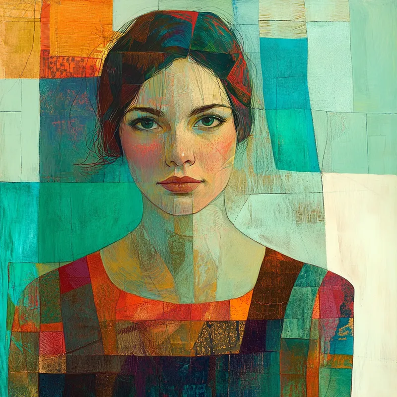 Cubist Portrait with Warm Cool Tones - Пример 1