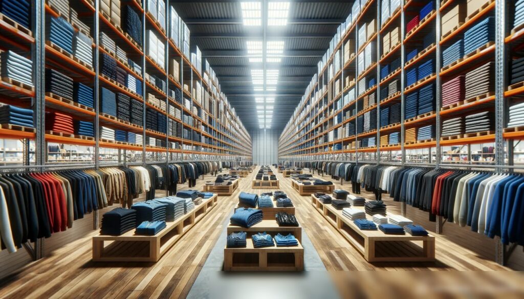 Широкоугольный снимок современного просторного склада одежды — Скачать изображение - Пример 2