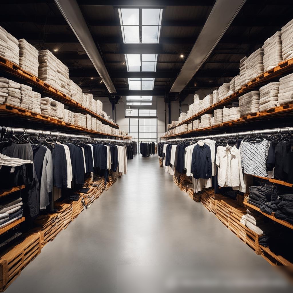 Широкоугольный снимок современного просторного склада одежды — Скачать изображение - Пример 3