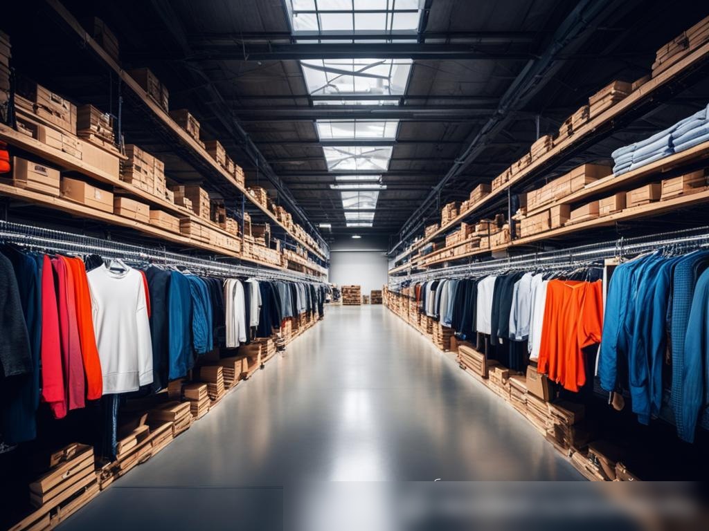 Широкоугольный снимок современного просторного склада одежды — Скачать изображение - Пример 4