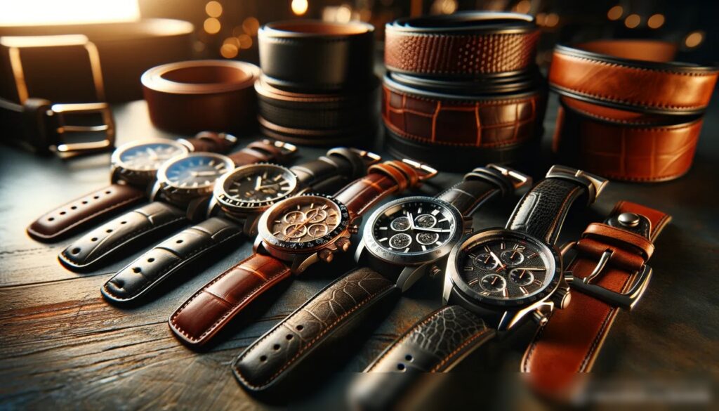 Крупным планом коллекция роскошных часов и кожаных ремней - Пример 2