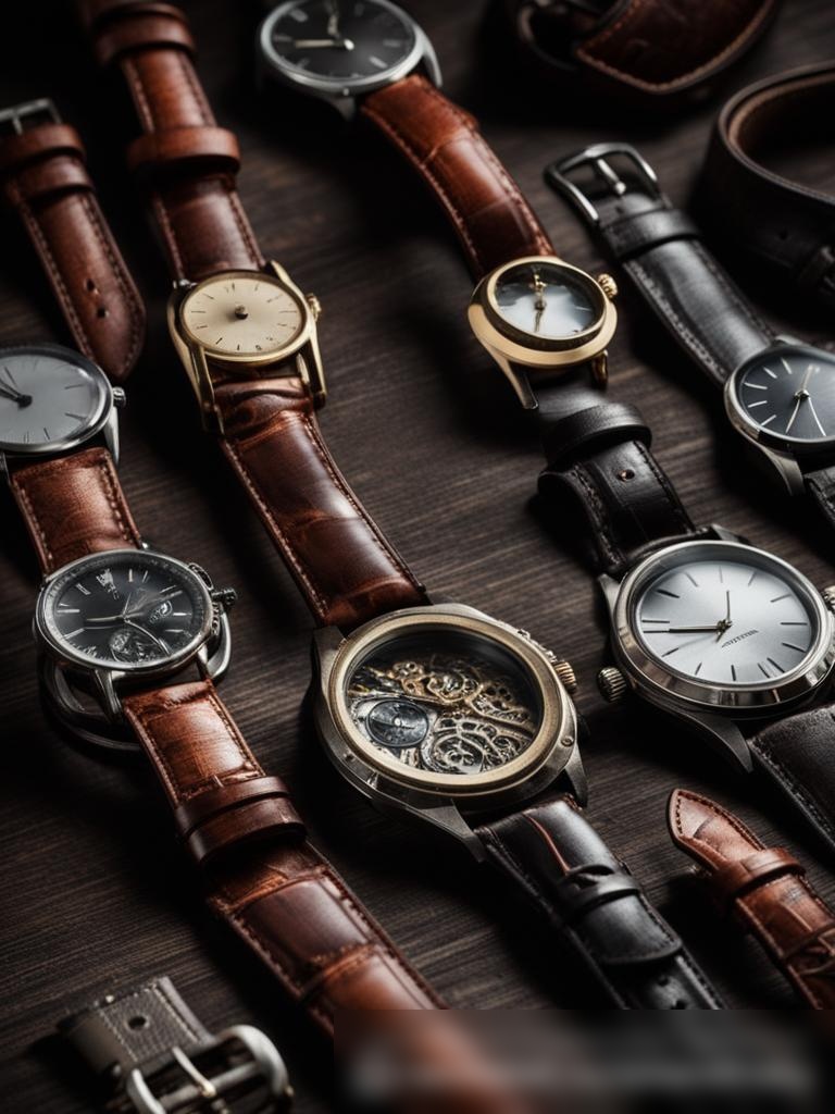 Крупным планом коллекция роскошных часов и кожаных ремней - Пример 5