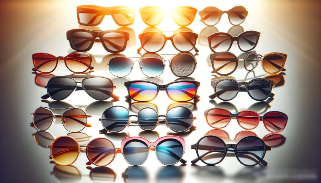 Разнообразные стильные солнцезащитные очки на ярком белом фоне - Пример 1