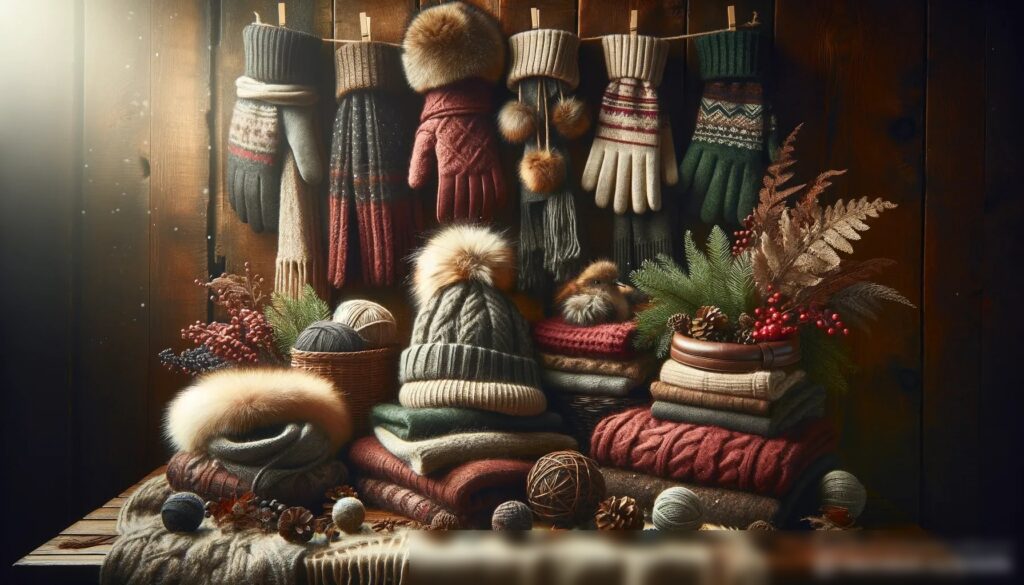 Коллекция зимних аксессуаров в уютной обстановке - Пример 1