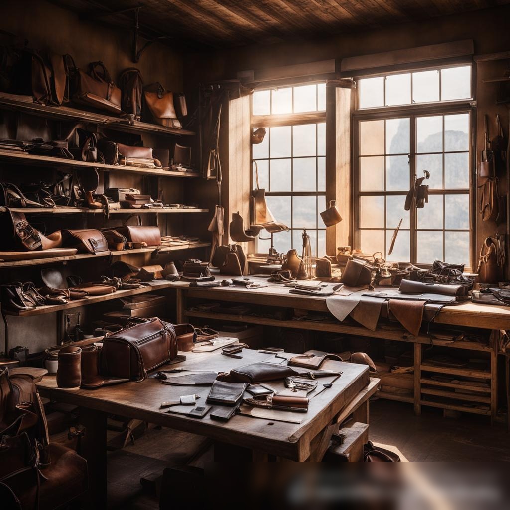 Утренняя сцена в мастерской по изготовлению кожаных изделий, зафиксировавшая спокойную атмосферу перед началом рабочего дня - Пример 3