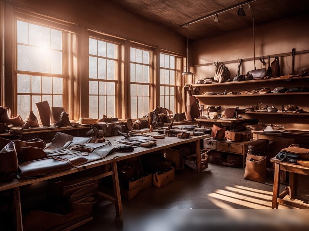 Утренняя сцена в мастерской по изготовлению кожаных изделий, зафиксировавшая спокойную атмосферу перед началом рабочего дня - Пример 4