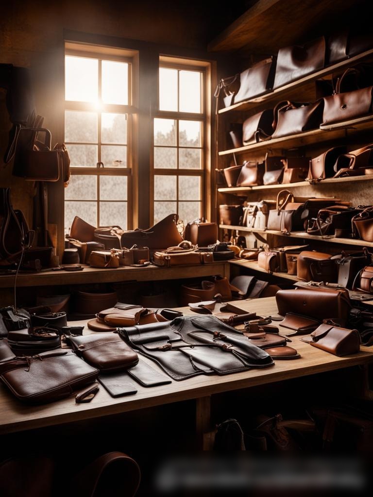 Утренняя сцена в мастерской по изготовлению кожаных изделий, зафиксировавшая спокойную атмосферу перед началом рабочего дня - Пример 5