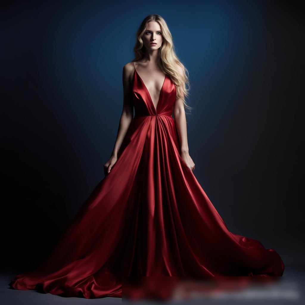 Элегантная женщина в красном шелковом вечернем платье - Пример 3