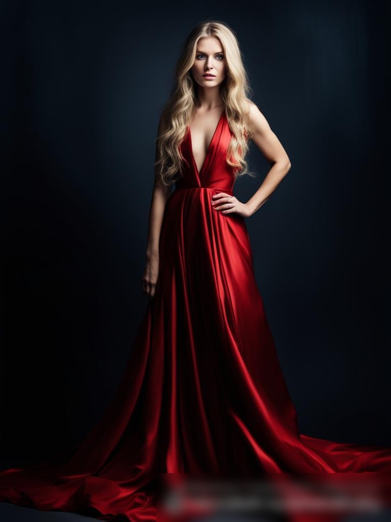 Элегантная женщина в красном шелковом вечернем платье - Пример 5