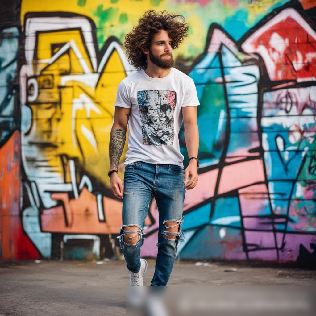 Молодой человек в уличном стиле у граффити - Пример 3