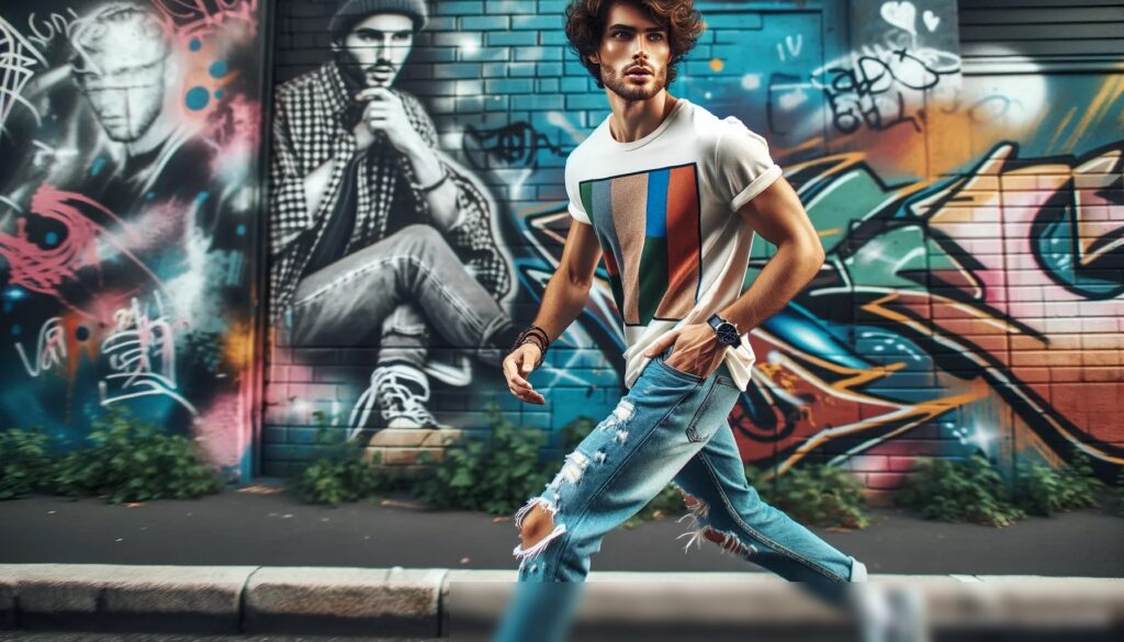 Молодой человек в уличном стиле у граффити - Пример 1