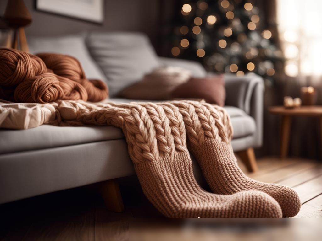 Просмотреть изображение уютной гостиной зимой с разнообразными вязаными товарами - Пример 4