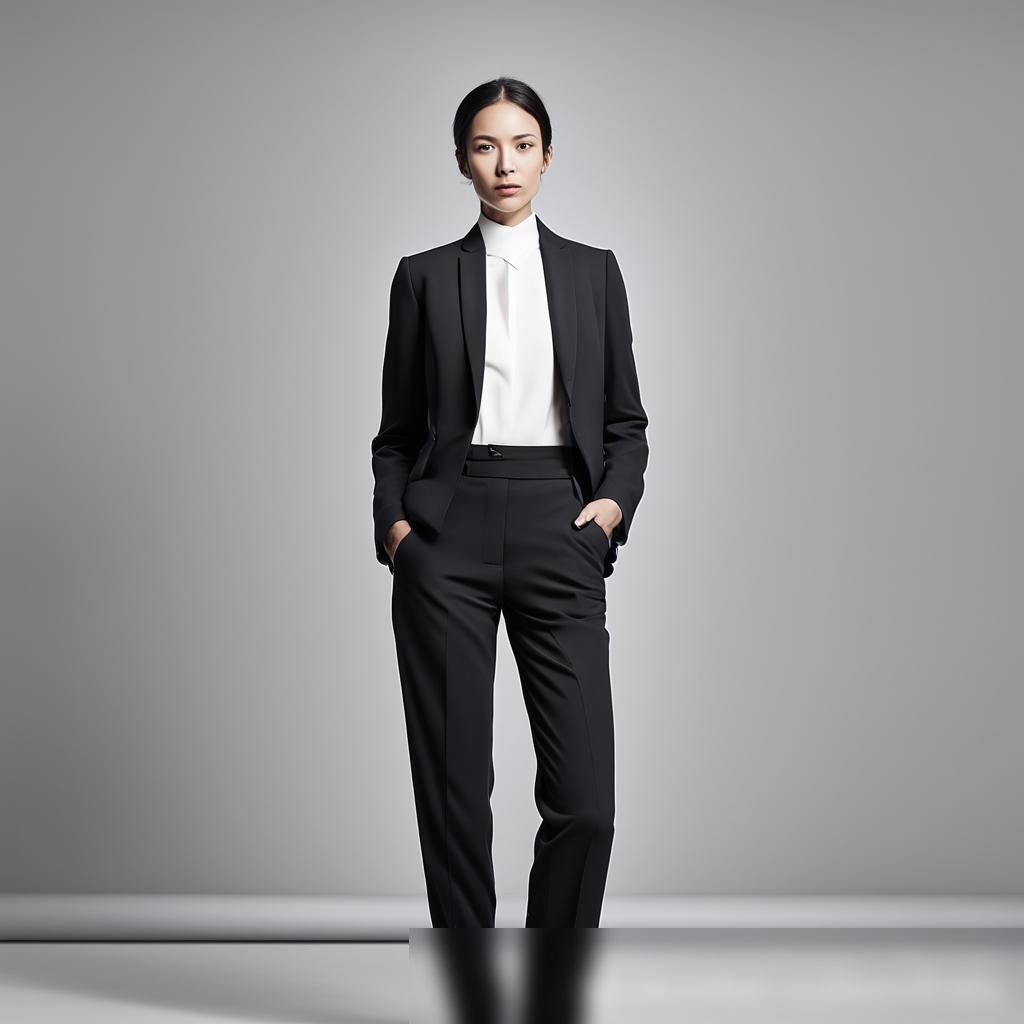 Минималистичная сцена в студии с женщиной в классическом деловом костюме - Пример 3