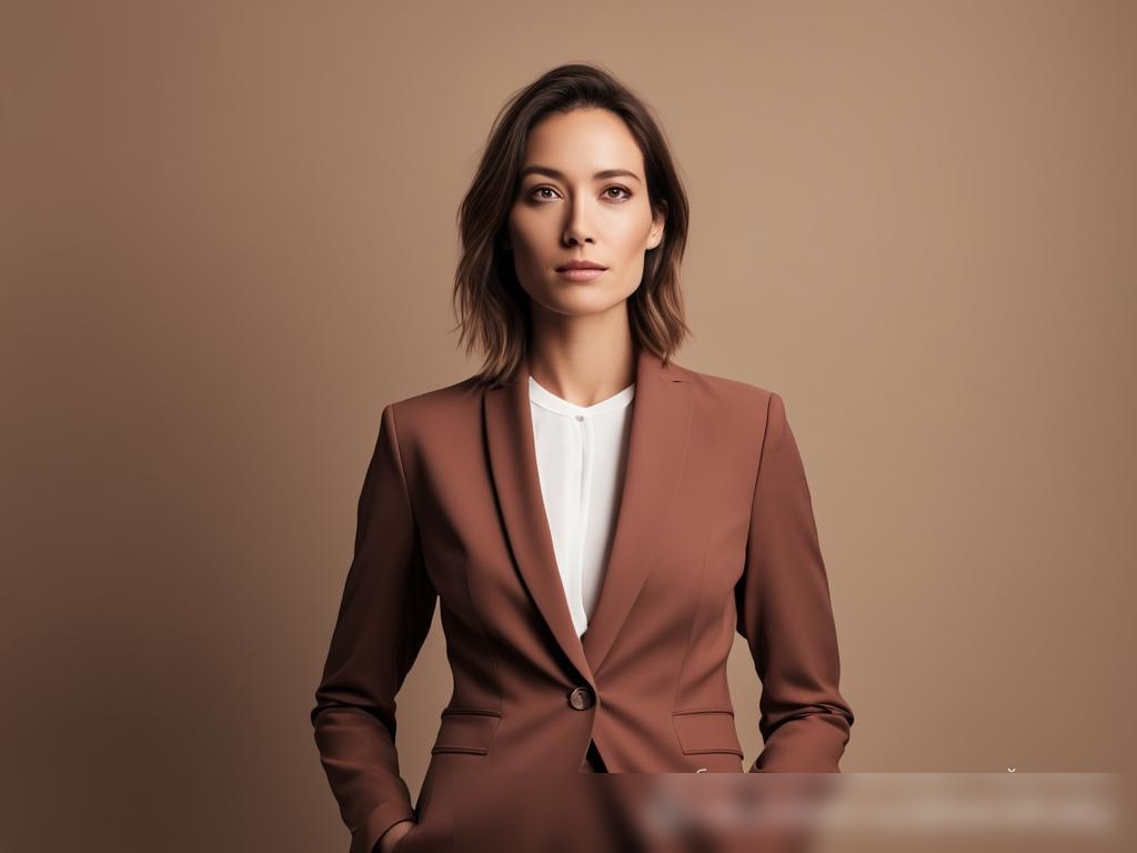 Минималистичная сцена в студии с женщиной в классическом деловом костюме - Пример 4