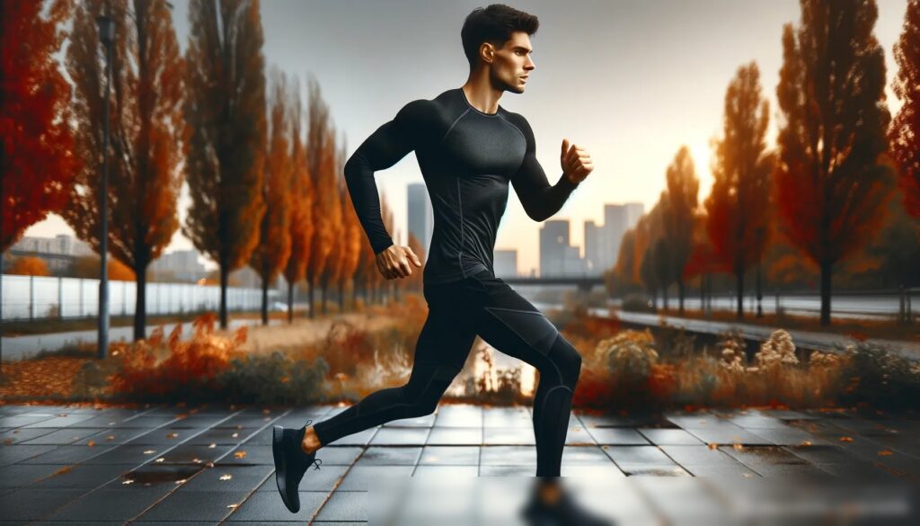 Молодой атлетичный мужчина бегает в городском парке осенью - Пример 2