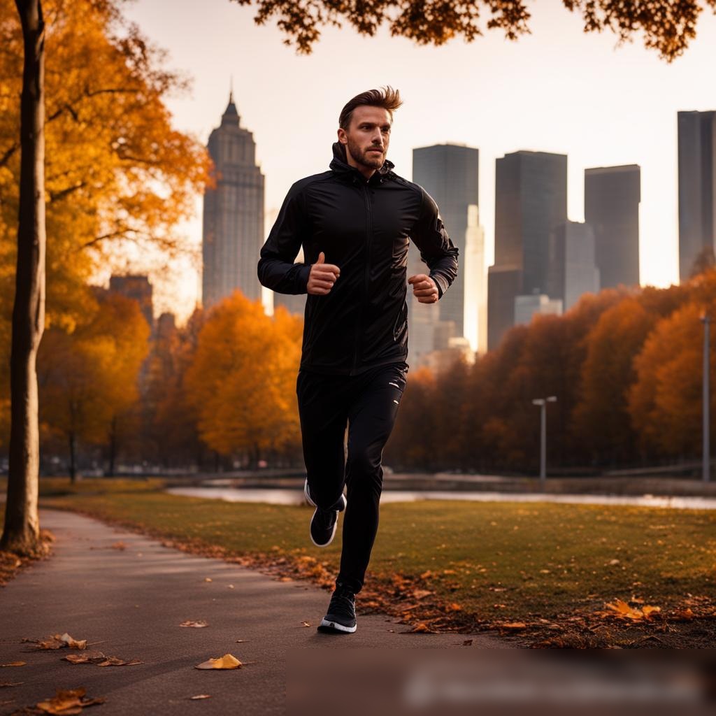Молодой атлетичный мужчина бегает в городском парке осенью - Пример 3