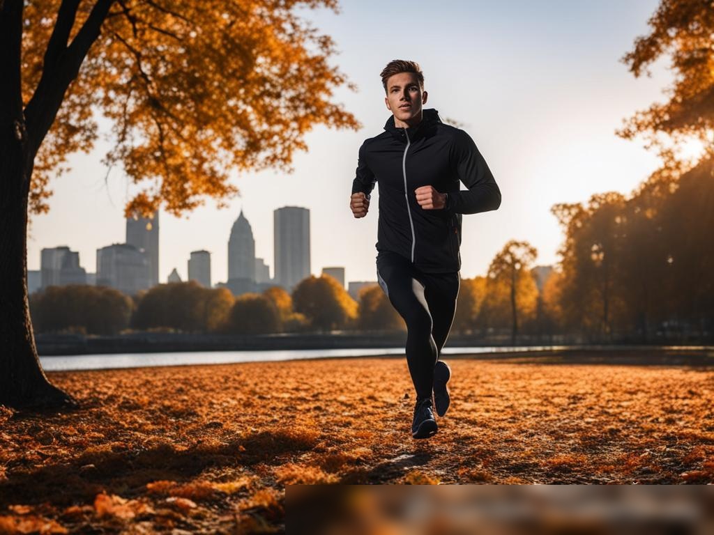 Молодой атлетичный мужчина бегает в городском парке осенью - Пример 4