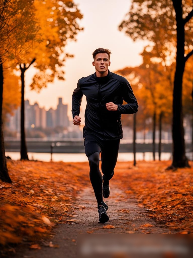 Молодой атлетичный мужчина бегает в городском парке осенью - Пример 5