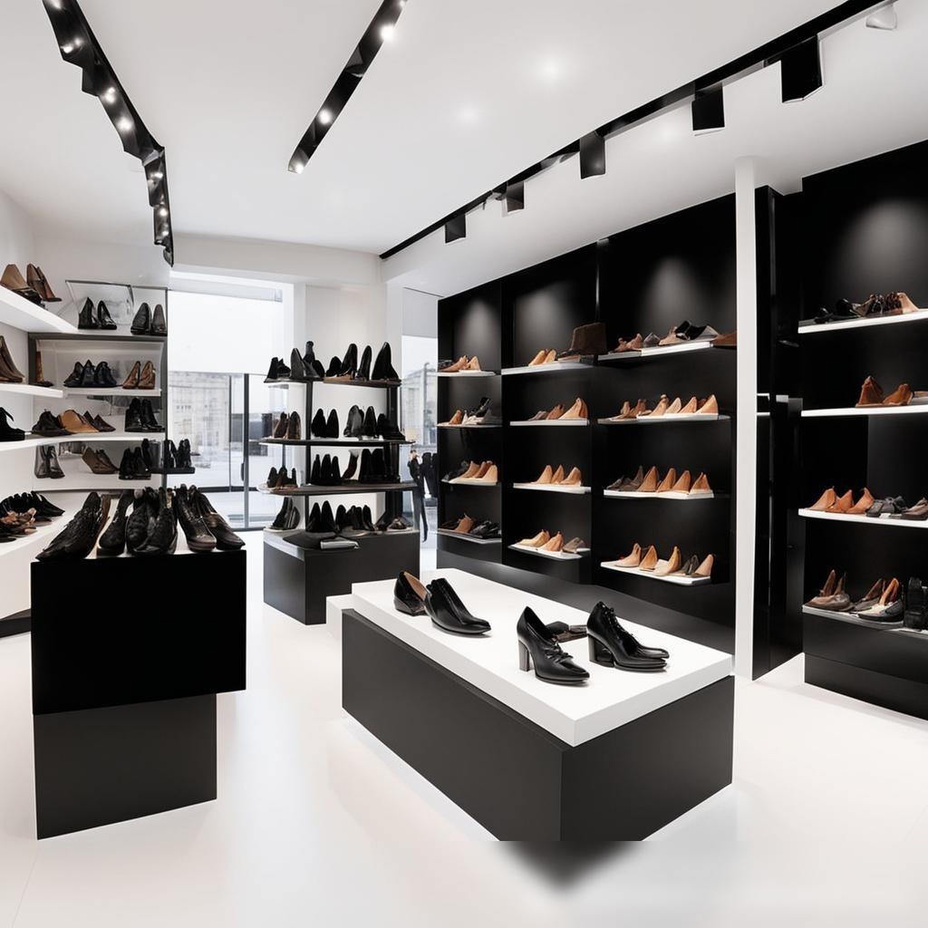 Панорамный вид на шикарный и современный бутик обуви, подчеркивающий роскошь и моду - Пример 3