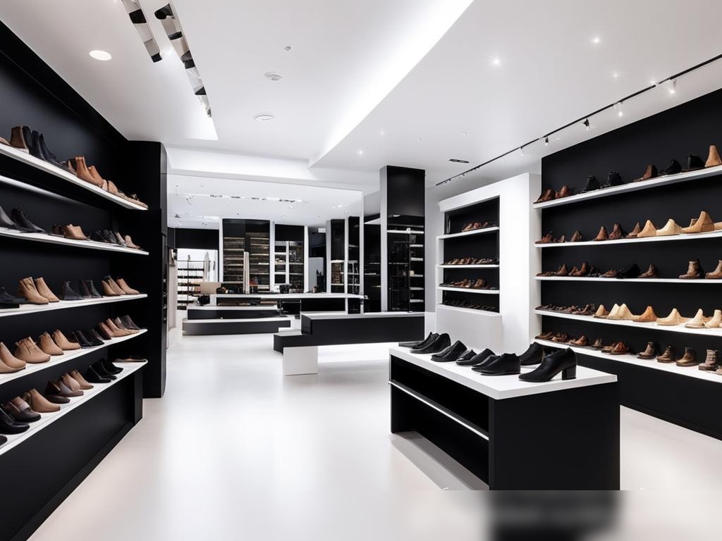 Панорамный вид на шикарный и современный бутик обуви, подчеркивающий роскошь и моду - Пример 4