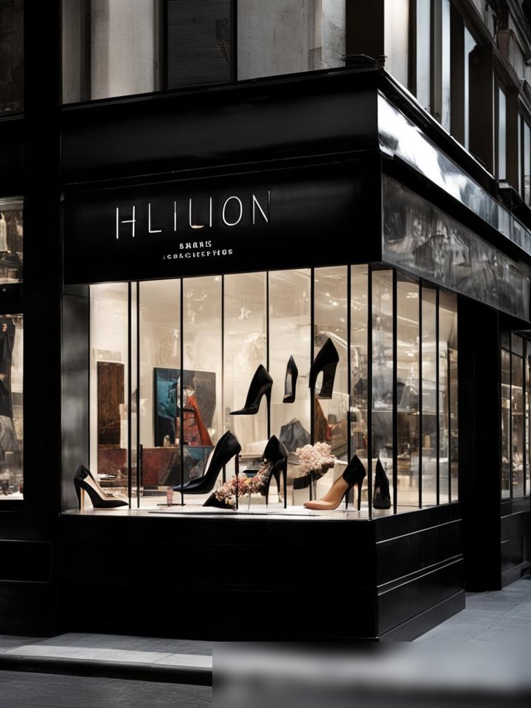 Уличная сцена с видом на стильный магазин обуви с витринами из стекла в оживленном городе - Пример 5