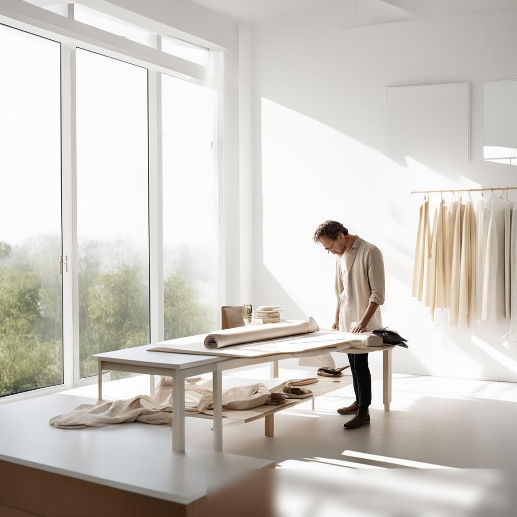 Спокойное и минималистичное рабочее пространство дизайнера одежды, сфокусированное на устойчивом дизайне - Пример 3