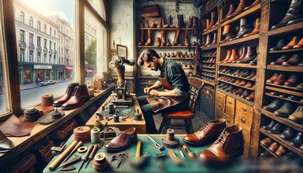 Стол сапожника в традиционной мастерской по ремонту обуви - Пример 1