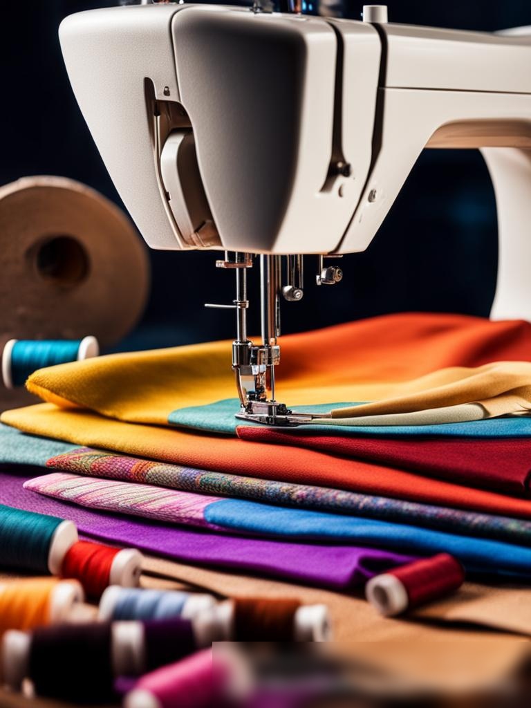 Современная швейная машина с яркими нитками и образцами тканей - Пример 5
