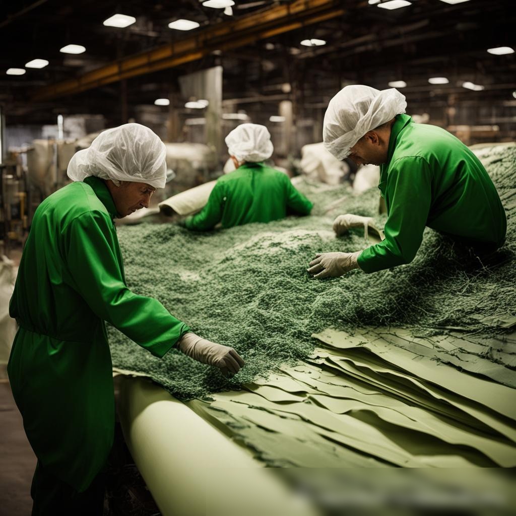 Экологическая тематика, показывающая устойчивые аспекты производства промышленных текстильных материалов, с визуализацией переработки материалов - Пример 3