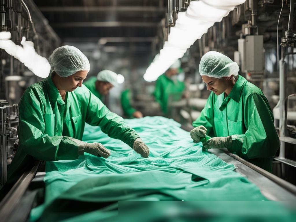 Экологическая тематика, показывающая устойчивые аспекты производства промышленных текстильных материалов, с визуализацией переработки материалов - Пример 4