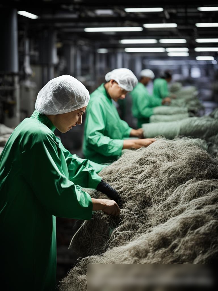 Экологическая тематика, показывающая устойчивые аспекты производства промышленных текстильных материалов, с визуализацией переработки материалов - Пример 5