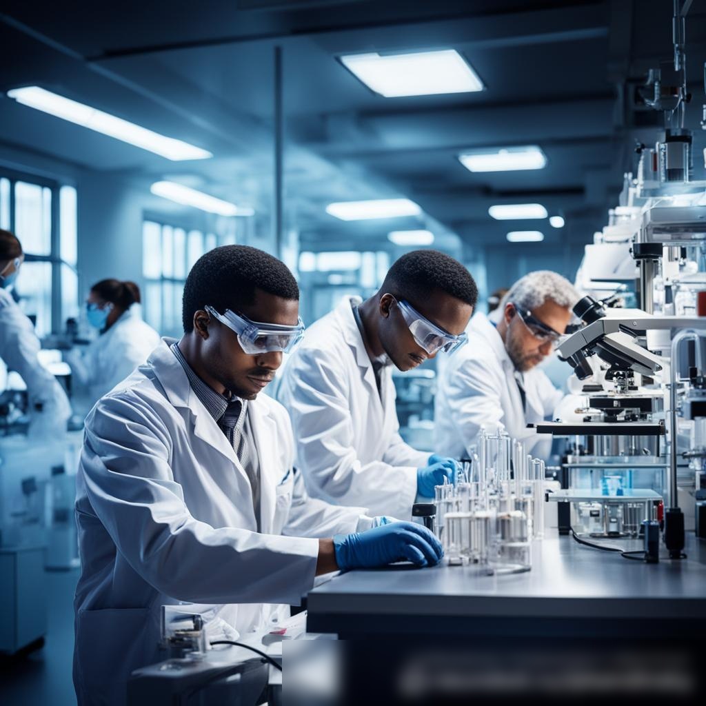 Сцена в лаборатории с учёными, работающими над экспериментами - Пример 3