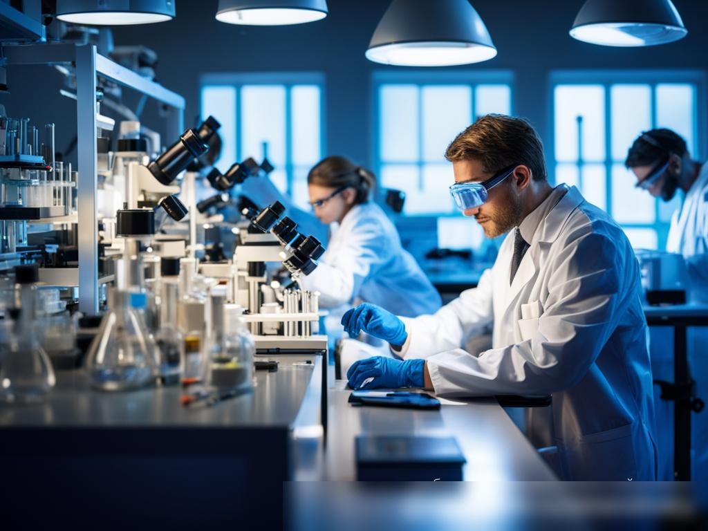 Сцена в лаборатории с учёными, работающими над экспериментами - Пример 4