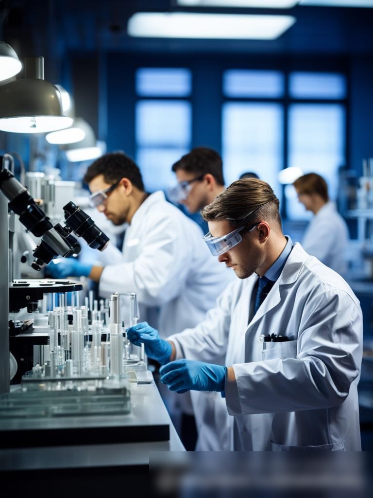 Сцена в лаборатории с учёными, работающими над экспериментами - Пример 5