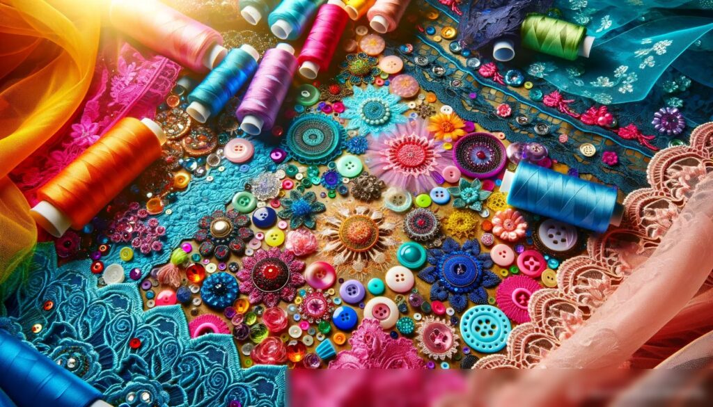 Изображение разнообразных украшений и кружев для шитья - Пример 1