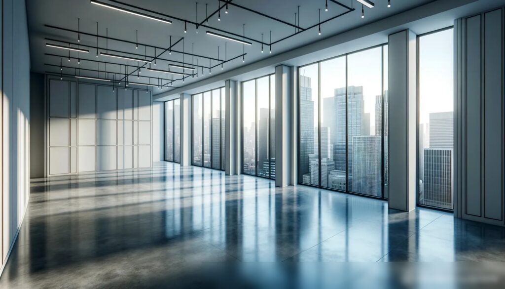 Пустое офисное пространство, доступное для аренды, с видом на город - Пример 1