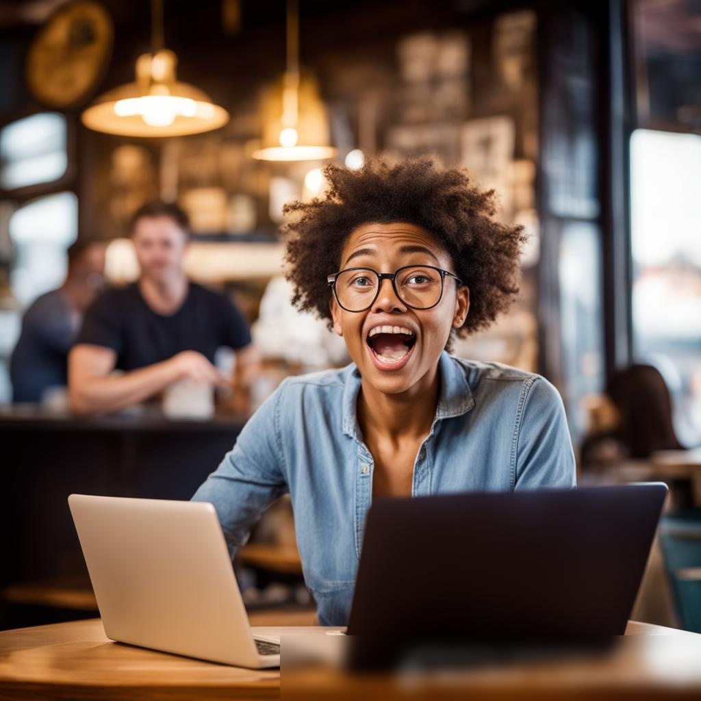 Молодой предприниматель в уютном кофейне, получающий уведомление о микрозайме - Пример 3