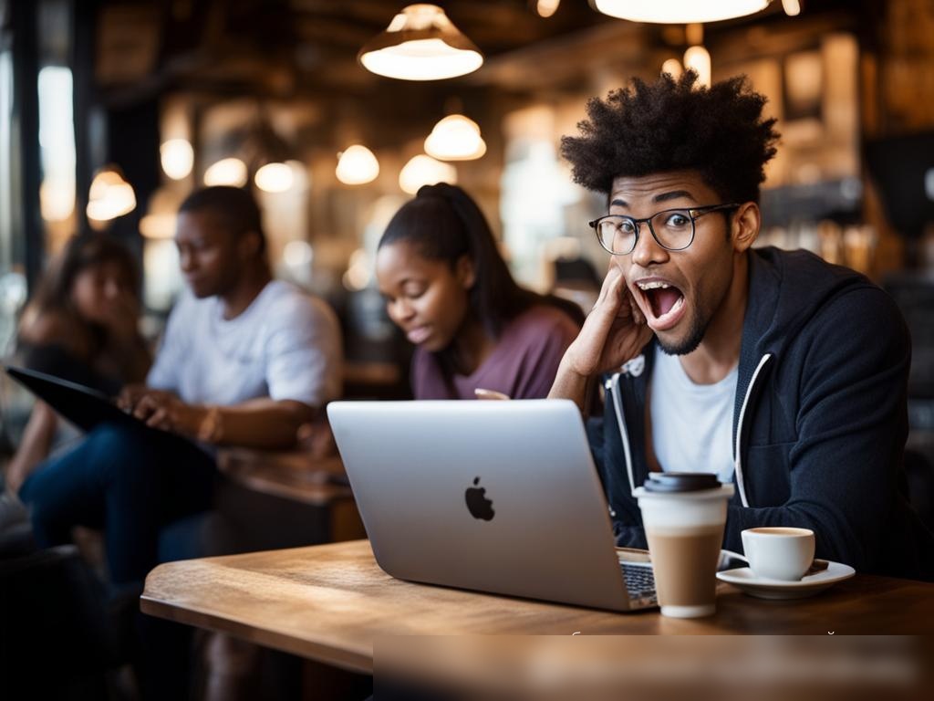 Молодой предприниматель в уютном кофейне, получающий уведомление о микрозайме - Пример 4