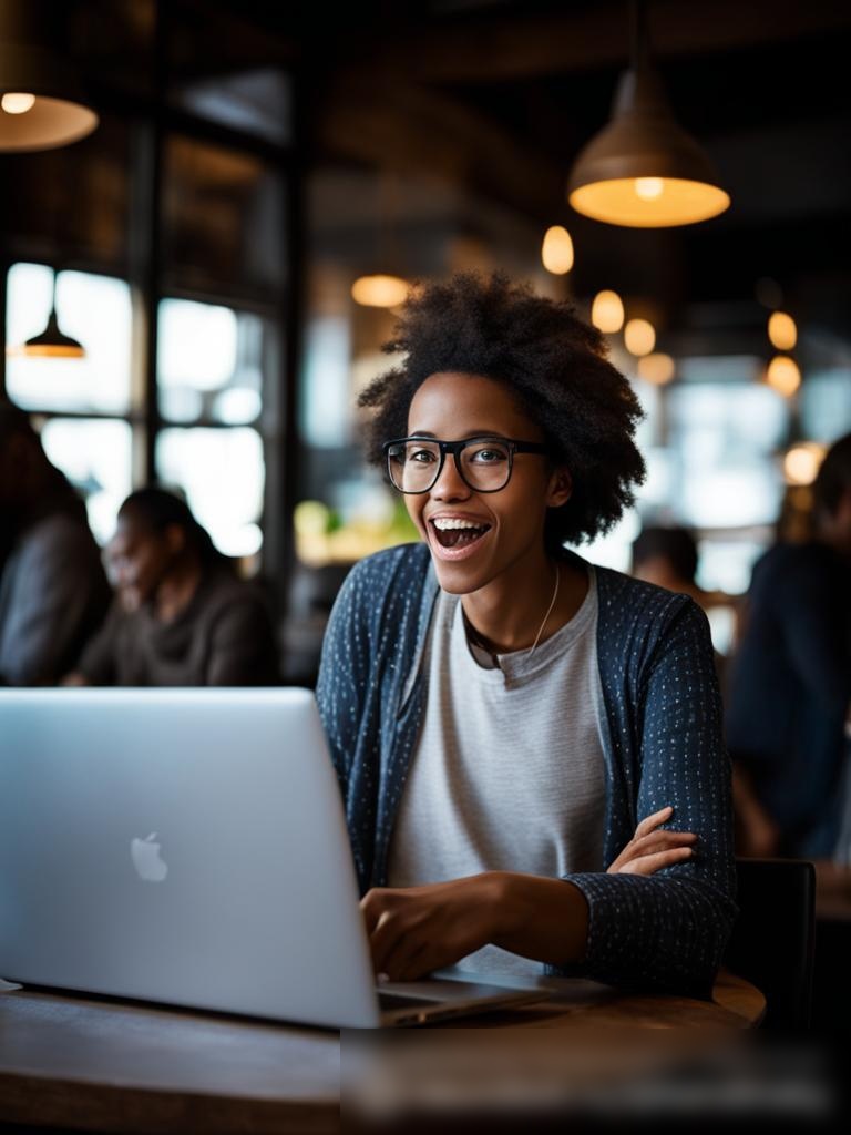 Молодой предприниматель в уютном кофейне, получающий уведомление о микрозайме - Пример 5