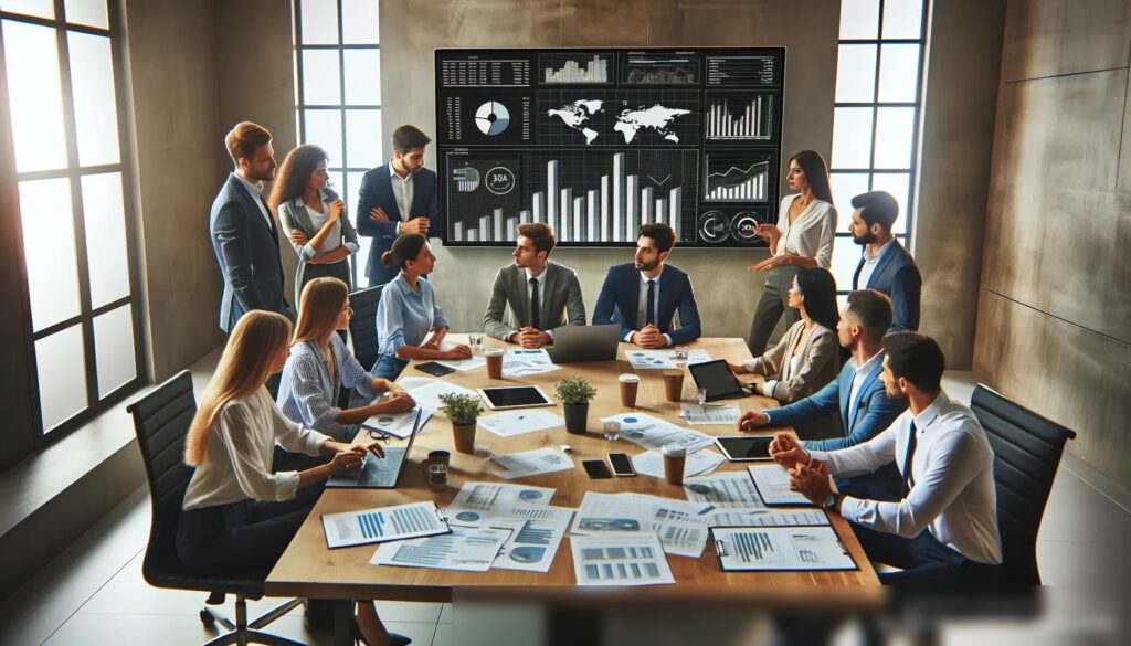 Команда налоговых консультантов разных полов и этнических групп обсуждает вопросы в конференц-зале - Пример 1