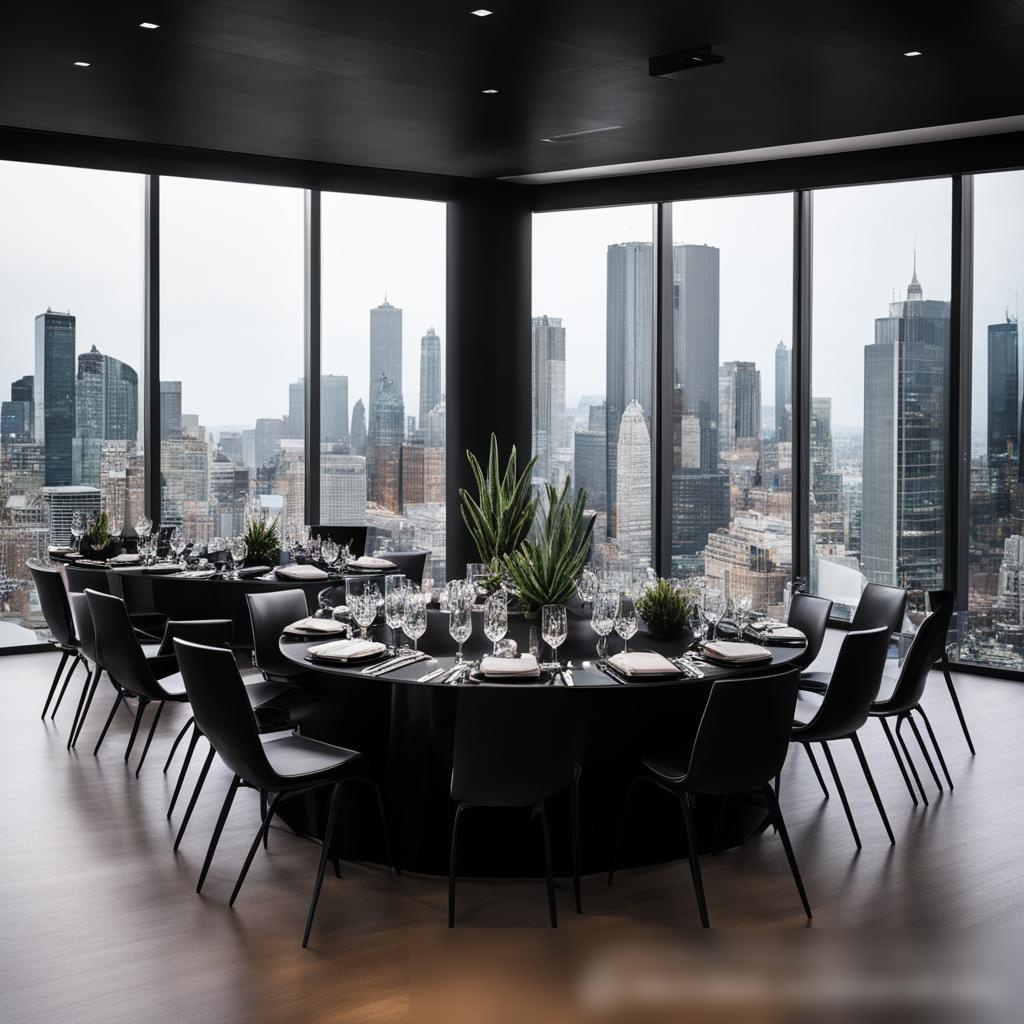 Современный, минималистичный банкетный зал с видом на город - Пример 3