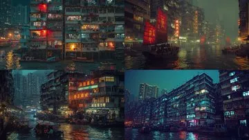 Cyberpunk Waterways at Night - Пример 2