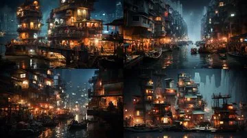 Cyberpunk Waterways at Night - Пример 3