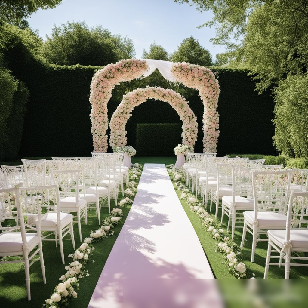 Уютная сцена наружной свадебной церемонии в зелёном саду - Пример 3